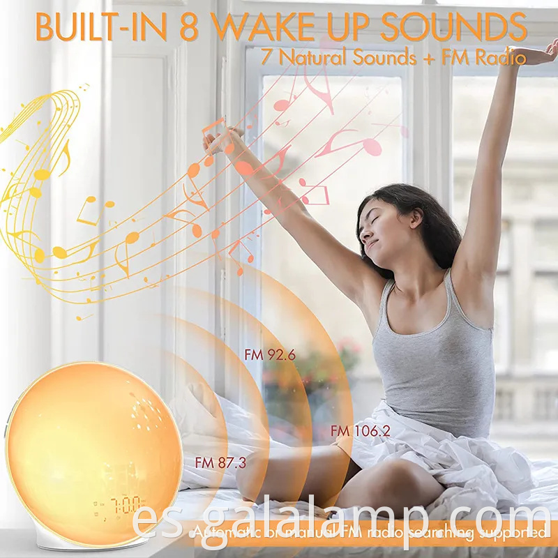 Despertador de la mañana radiante con radio FM y luz nocturna relajante